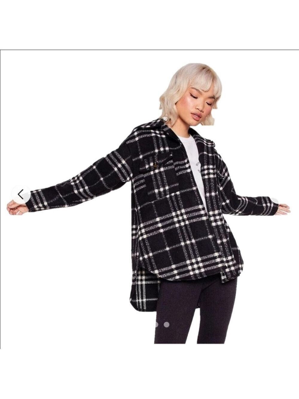 Nasty Gal Black White Plaid Shirt Jacket Size 8